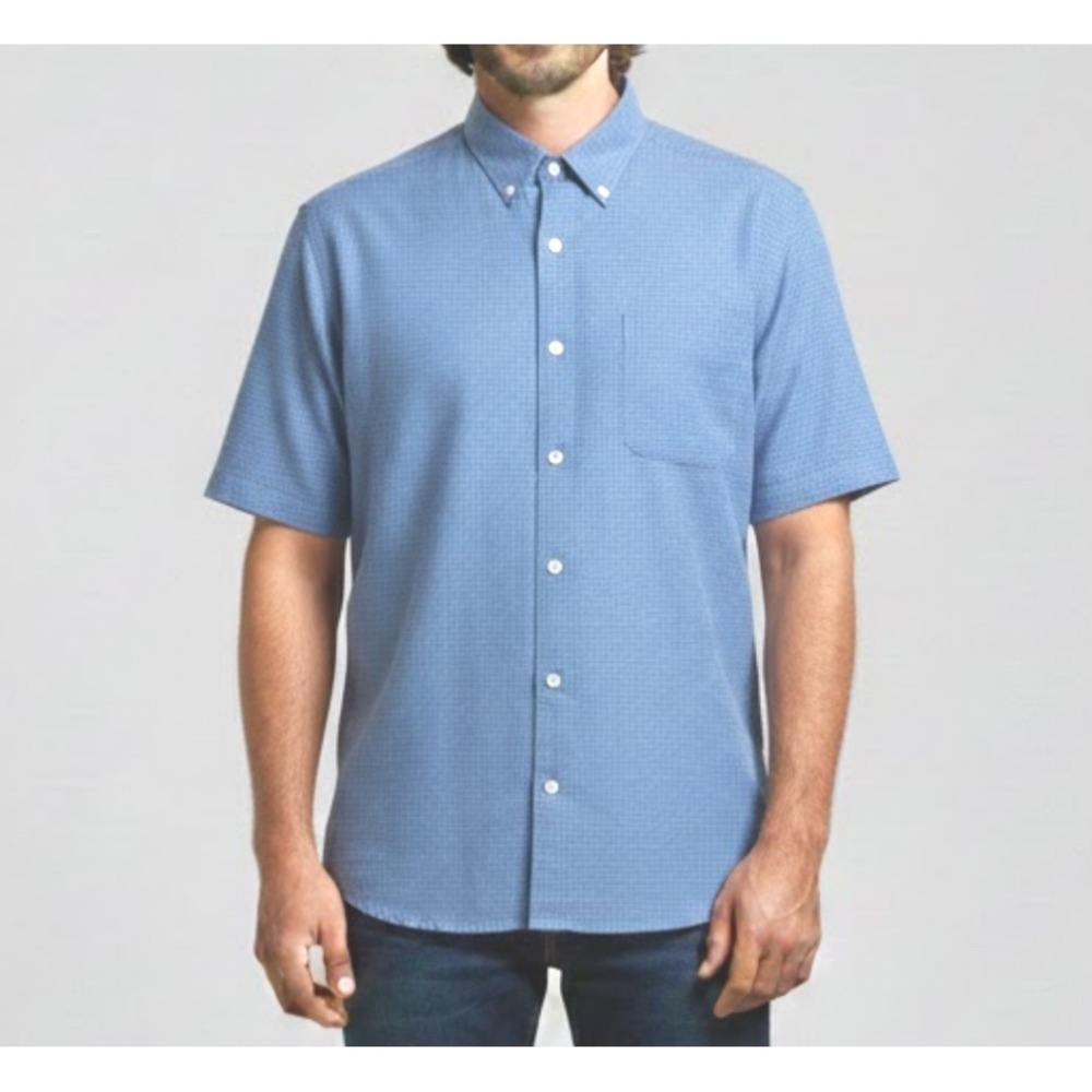 Pronto Uomo Mens Classic Fit‎ Short Sleeve Button Down Shirt Blue Textured XXL